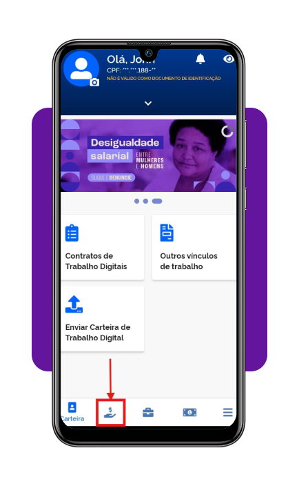 Tela inicial do app Carteira de Trabalho Digital com ícone de benefícios
