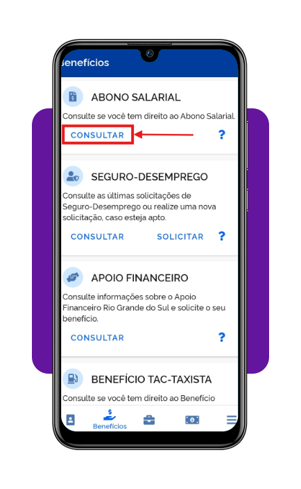 Tela de Abono Salarial no app Carteira de Trabalho Digital